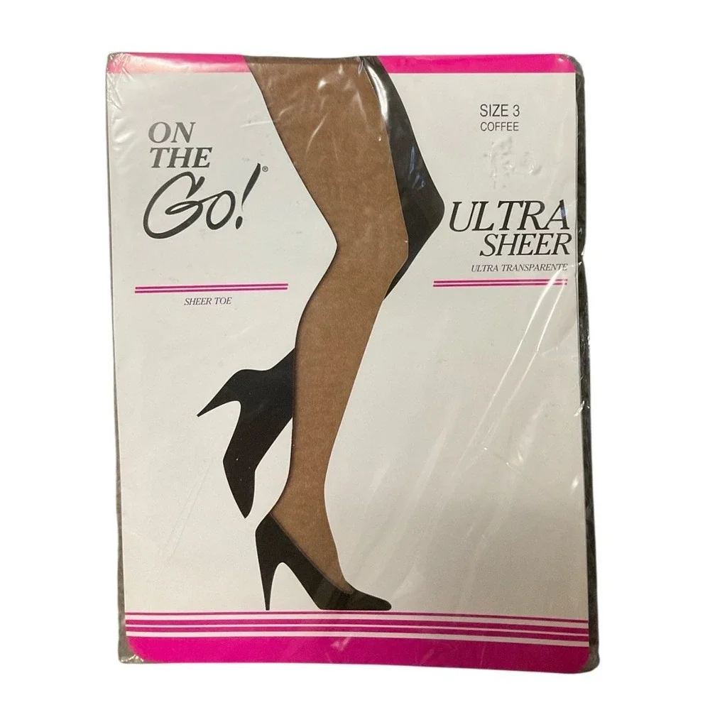 On The Go! Ultra Sheer Pantyhose Size 3 Coffee Brown Sheer Toe Tights NEW